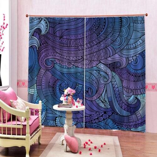 Photo Custom Blue Texture Pattern Curtain Digital Print Dark Home Decor For Living room Bedroom Blackout Window Drapes Sets
