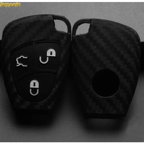 Jingyuqin 15ps Smart Remote Car Key Case Cover Silicone + Carbon Fiber For Mercedes Benz B C E ML S CLK SLK CL GL 3 Buttons