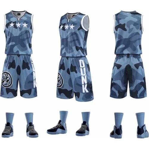 Camouflage mens basketball jersey suits blank women basketball shirt shorts clothes breathable pockets basketball uniform print