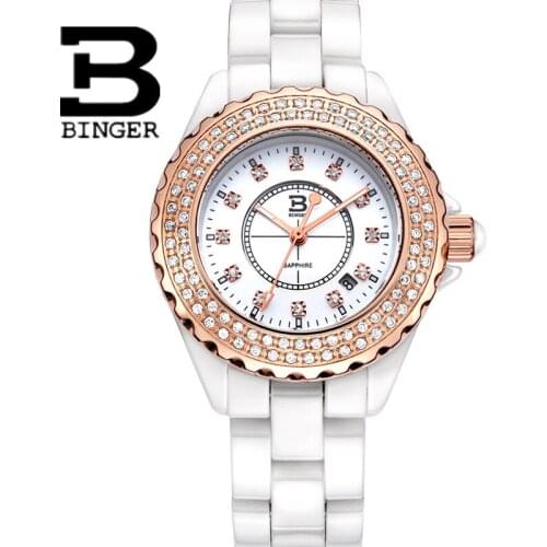 Genuine Luxury BINGER Brand ceramic Women quartz watch fashion casual lady rhinestone diamond waterproof quartz dress table BBPS