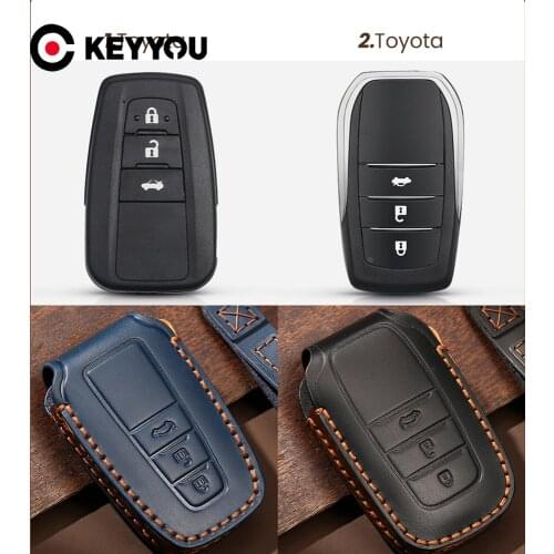 KEYYOU Leather Car Key Case Shell For Toyota Camry Corolla RAV4 Prius CHR C-HR Corolla Avalon GT86 2018-2020 Protector Cover