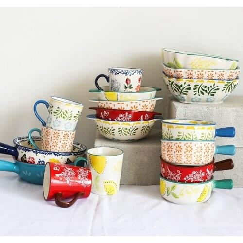 Kinglang Hand Painting Ceramic Salad Bowl Household Noodle Bowl Japanese Style Tableware Kitchen Baking Large Bowl