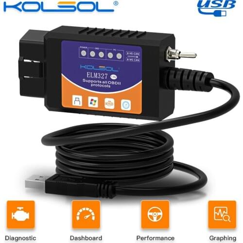KOLSOL ELM327 USB V1.5 with Switch modified for Ford ELMconfig Forscan CH340+25K80 chip HS-CAN / MS-CAN