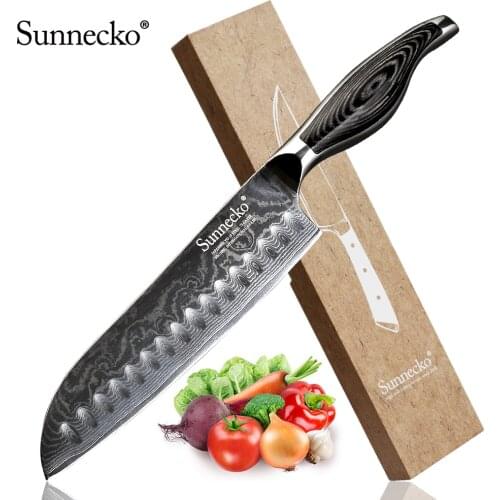 SUNNECKO 7" inch Santoku Kitchen Knife Japanese VG10 Damascus Steel Razor Sharp Blade Knives Pakka Wood Handle Meat Cutter