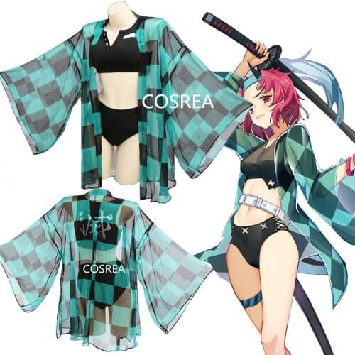 Kamado Tanjirou Swimsuit Anime Demon Slayer Kimetsu No Yaiba Cosplay Costumes Sexy Bikini Beach Swimwear Women Girls Summer