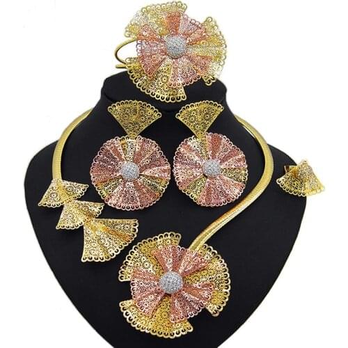 Yulaili Fashion Dubai Gold Jewelry Sets Crystals Zinc Alloy Necklace Earrings Bracelet Ring African Nigerian Wedding Gifts