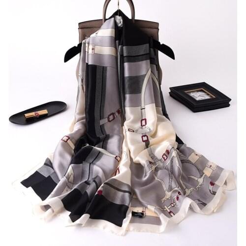 Fashion Neckerchief Hankies Beach Scarves Popular Chain Print Shawl Ponchos and Capes Summer Sunscreen 180X90CM Satin Silk Scarf