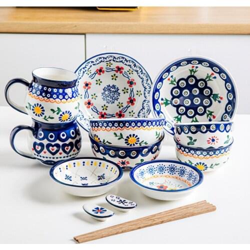 Bohemian style ceramic tableware set, Bone China, disc, bowl, cup, tableware, household kitchen utensils
