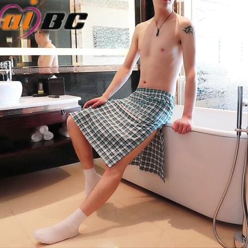 New arrive men s underwear Plaid nightdress cotton leisure home bathing skirt breathable sweat