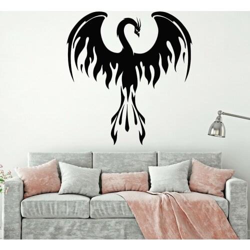 New Arrival Vinyl Wall Decal Phoenix Fantastic Bird Fire Forks Of Flame Stickers Home Decor Living Room Bedroom Room Murals P464