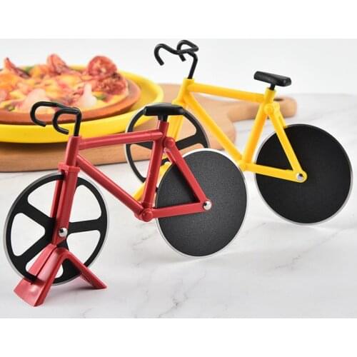 Pizza Cutter Bicycle Pizza Cutter Dual Stainless Steel Bike Pizza Knife Kitchen Baking Tool Creative Cooking Tools SN656
