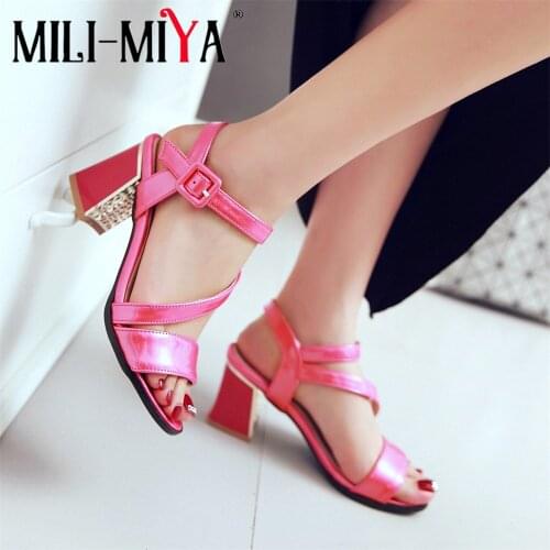 MILY-MIYA Big size 34-43 new ankle strap sweet party sandals thick high heels open toe fashion buckle solid color women shoes