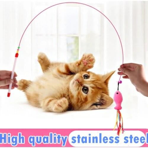 Cat Toy Feather Stick Kittens Interactive With Bell Feather Mouse Rod Teaser Wand Plastic Pet Toys For Kitten Cat Having Fun