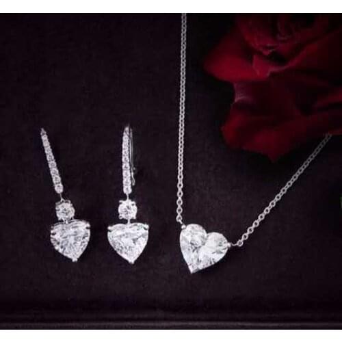 HIBRIDE New Luxury 2 Heart CZ Stones Silver Color Mixed Women Wedding Naija Bride Cubic Zirconia Necklace Dubai N-229