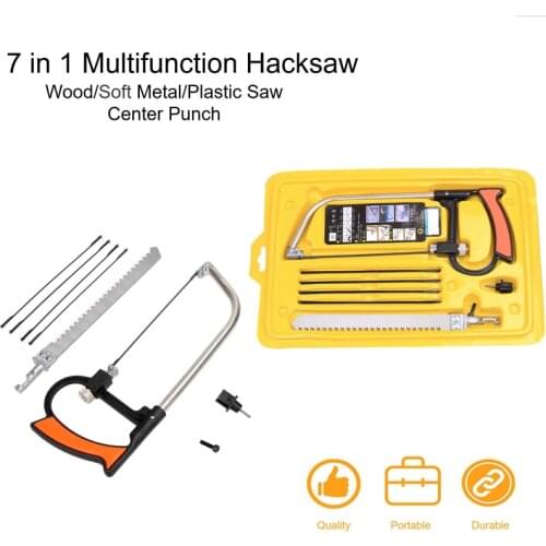 7 in 1 mini DIY Hand Saw Multi-purpose Small Hacksaw Frame with Center Punch for Woodworking Metal Glass Ceramic Gigsaw Kit Hand