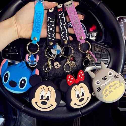 Disney Mickey Mouse Silicone Coin Purse Keychain Mini Cartoon Anime Earphone Bag Small Accessories Bag Personality Car Key Chain