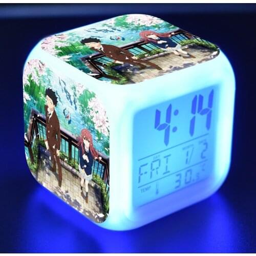A Silent Voice Anime Figure Juguetes Alarm Clock Night light Colorful Changing clock Kids Alarm Clock Wake up Light