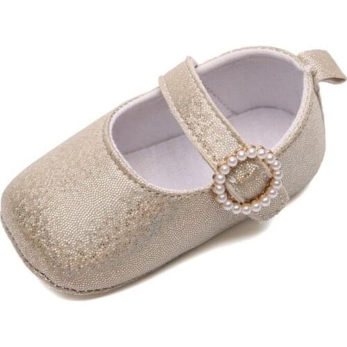 Ins Infant Shallow Princess Shoes Pearl Buckle Soft Sole Flash Cloth Shoes Matching Dress Baby Girl Toddler Shoes