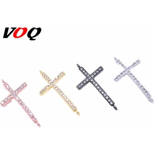 VOQ Brand Cross Connectors DIY Jewelry Making Copper Inlaid Zircon Charms for Handmade Bracelets Craft Size 42*13mm