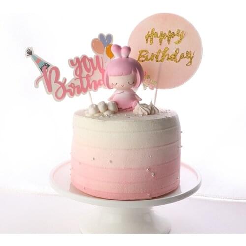 Balloons Happy Birthday Cake Topper Flags Gifts Box Glod Cupcake Topper For Girls Birthday Party Cake Decorations Baby Shower