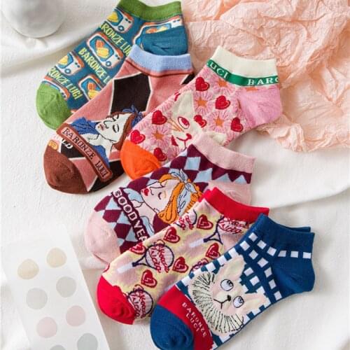 Funny Socks Womens Cute Cartoon Cotton Casual Ankle Short Kawaii Cat Lolita Female Harajuku Japanese Fashion Happy Socks