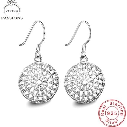 Hot Europe and America Fashion Round Hollow Drop Earrings 925 Sterling Silver Maxi Zircon Pendant Earings For Women Jewelry Gift