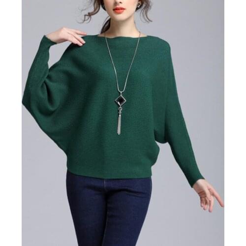 2019 autumn and winter womens knit top round neck bat long sleeve sweater loose high elastic blouse sweater