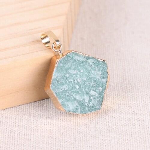 1PC Gold Color Necklace Pendant Natural Gem Stone Quartz Green Aventurine DIY Necklace Jewelry