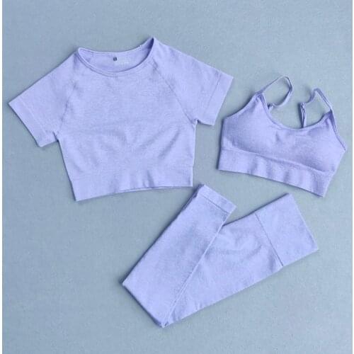 2/3PCS Women Yoga Set Sportswear Sport Bra Short Sleeve Crop Top High Waist Shorts Seamless Leggings Breathable Gym Fitness Suit