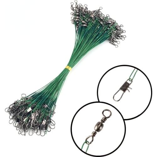 TIANNSII 60Pcs Anti Bite Steel Fishing Line Steel Wire Leader With Swivel Fishing Accessory Lead Core Leash Fishing Leader Wire