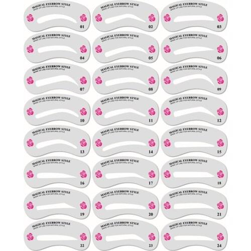 New Makeup Eyebrow Stencils 24pcs Eyebrow Shaping Stencils Grooming Kit Makeup Shaper Set Template Tool 0808#30