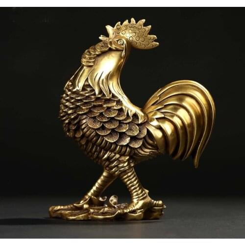 24 CM # 2020 HOME business company efficacious Mascot Talisman Money Drawing GOLD Fortune Cock Rooster copper FENG SHUI statue