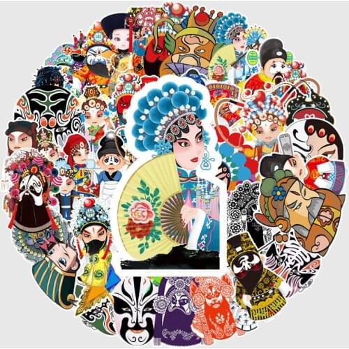 50Pcs Peking Opera Mask Stickers for Laptop Car Motorcycle Skateboard Fridge Luggage Stikers Phone Decal Suitcase Guitar Sticker