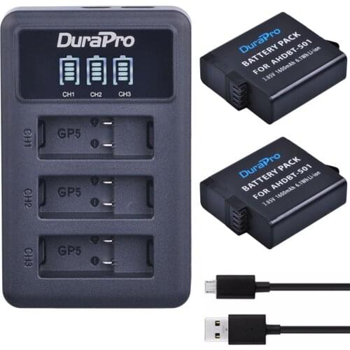Camera Batteries for GoPro Hero 7 Gopro 6/5 AHDBT-501 Battery +LED 3-Slot USB Charger with Type C Port for GoPro Accessories