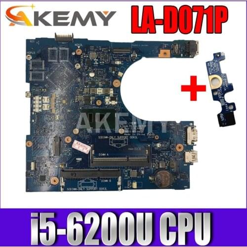 Akemy AAL15 LA-D071P For DELL Inspiron 15 5559 5459 5759 Laptop Mainboard Motherboard SR2EY i5-6200U CPU mainboard Free board