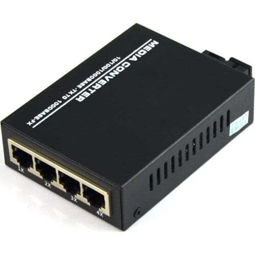 Free Shipping 1pc Gigabit Optical Fiber Media Converter 1000mbps Singlemode 1 CH*SC 4 CH*RJ45 Single Fiber Transceiver