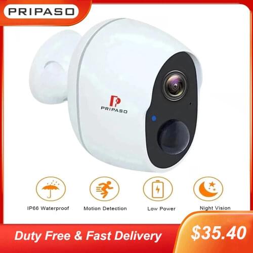 Pripaso 1080P Wireless Battery Powered IP CCTV Camera Outdoor Waterproof Security Rechargeable Wifi Battery Camera Indoor Home