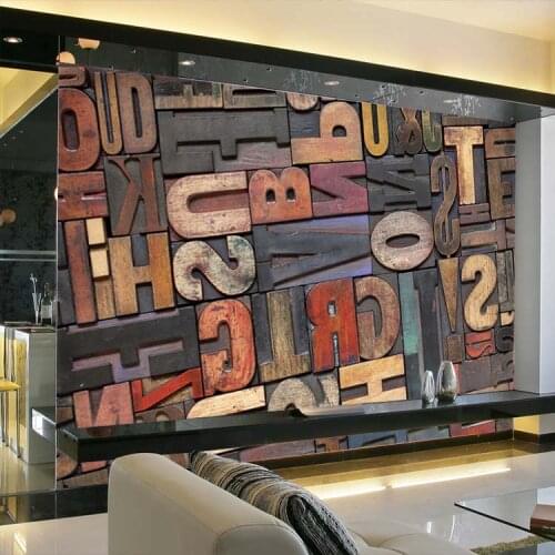 Large English Alphabets 5D Papel Murals 3d Wood Wallpaper Murals 3D Photo Mural Wall paper for Background 3d Ceiling Wall Murlas