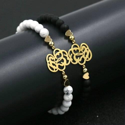 Womens Bracelet Hollow Design Stainless Steel Bracelet Men Lucky Charm Natural Stone Beads Bracelets For Couples Girl Jewelry
