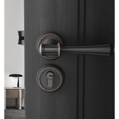 Black High Quality Zinc Alloy Silent Safety Door Locks Interior Door Handle Lock Bedroom Mute Lock Core Mechanical Lockset