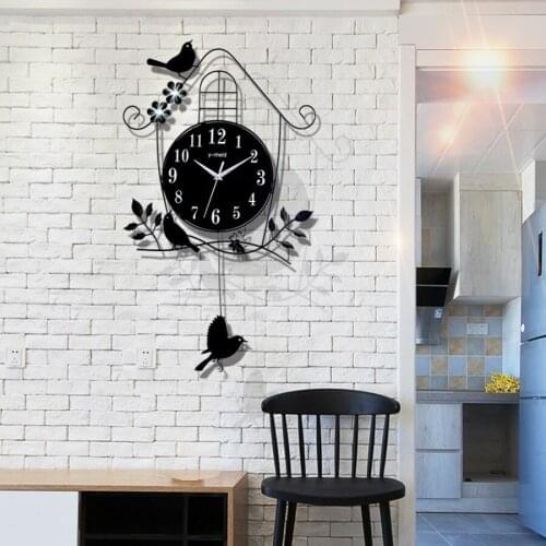 Wooden Vintage Wall Clock with Pendulum Home Decoration Modern Nordic Style Wall Clock Living Room Modern Simple Creative
