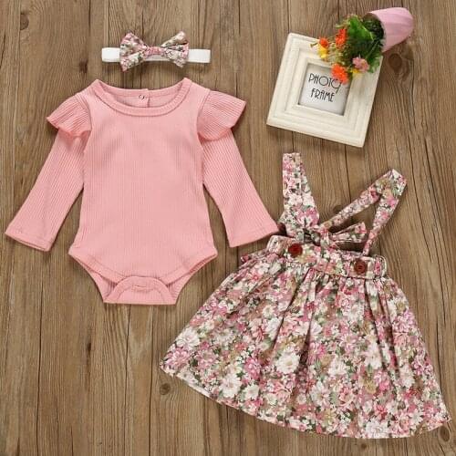 Baby clothes spring and autumn baby girl clothes newborn baby fart romper suit 3pcs jumpsuit tops floral skirt baby clothes