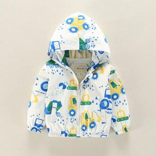 Dulce Amor Cartoon Excavator Printed Hooded Jackets For Girls Coat Boys Outerwear Baby Jacket Enfant Kids Waterproof Windbreaker