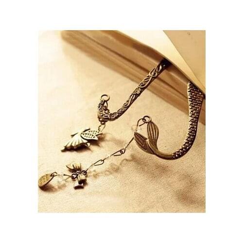 E Wholesale 100PC Retro Alloy Metal Bookmark Mermaid Beaded Or Angels Butterfly Fashion Vintage Bookmark