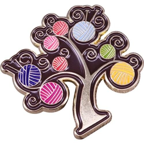 A warm fall colors Ball of yarn weaver tree enamel brooch Crafts tree pin