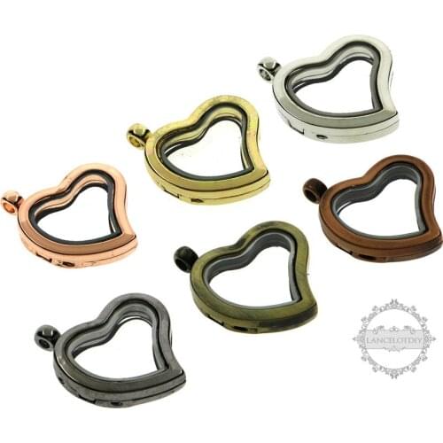 30mm silver,rose gold,bronze color alloy heart photo locket glass charm floating vial prayer box pendant charm 1161031