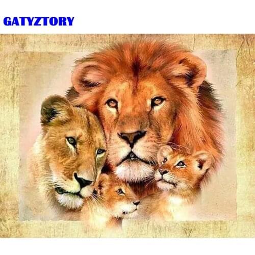 GATYZTORY Frame Picture 60x75cm DIY Painting By Numbers Kits Lions Animals Acrylic Canvas Calligraphy Painting For Home Decors