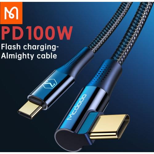 【90° elbow】 MCDODO 100W USB Type C To Type C Cable 5A PD 4.0 Support QC 4.0 3.0 Fast charging Cable
