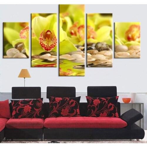 Canvas Paintings Orchids Pink Blue Flowers Multiple Wall Art Framework Home Decor 5 Pieces Print Decorative Picture Living Room