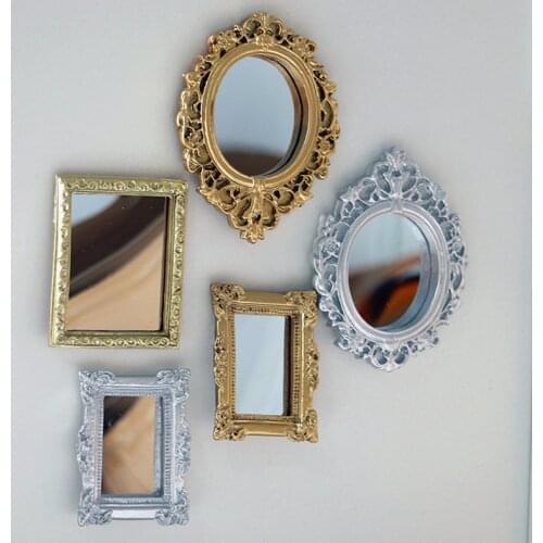 Dollhouse Mini Retro Mirror Carving Frame European Style Furniture Room Decor